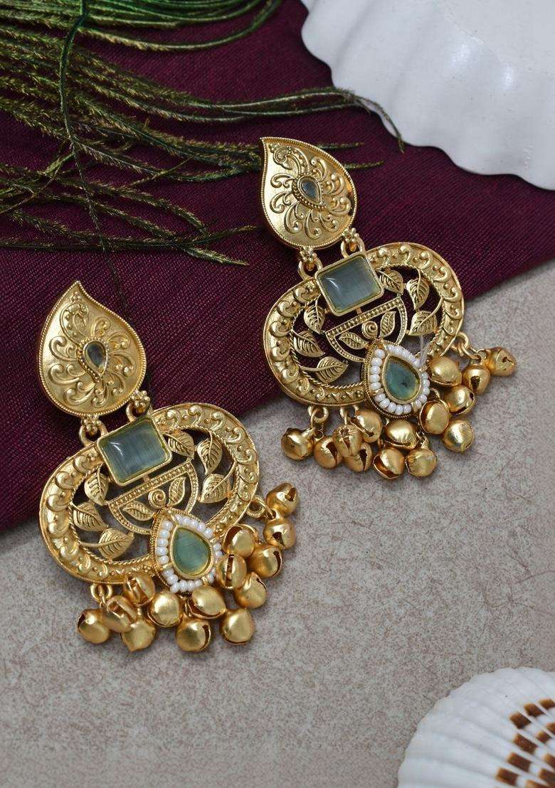 Gold-Plated Contemporary Drop Earrings for Women | Traditional Ethnic Jewellery for Wedding & Festive Wear | Gift for Her - Indya