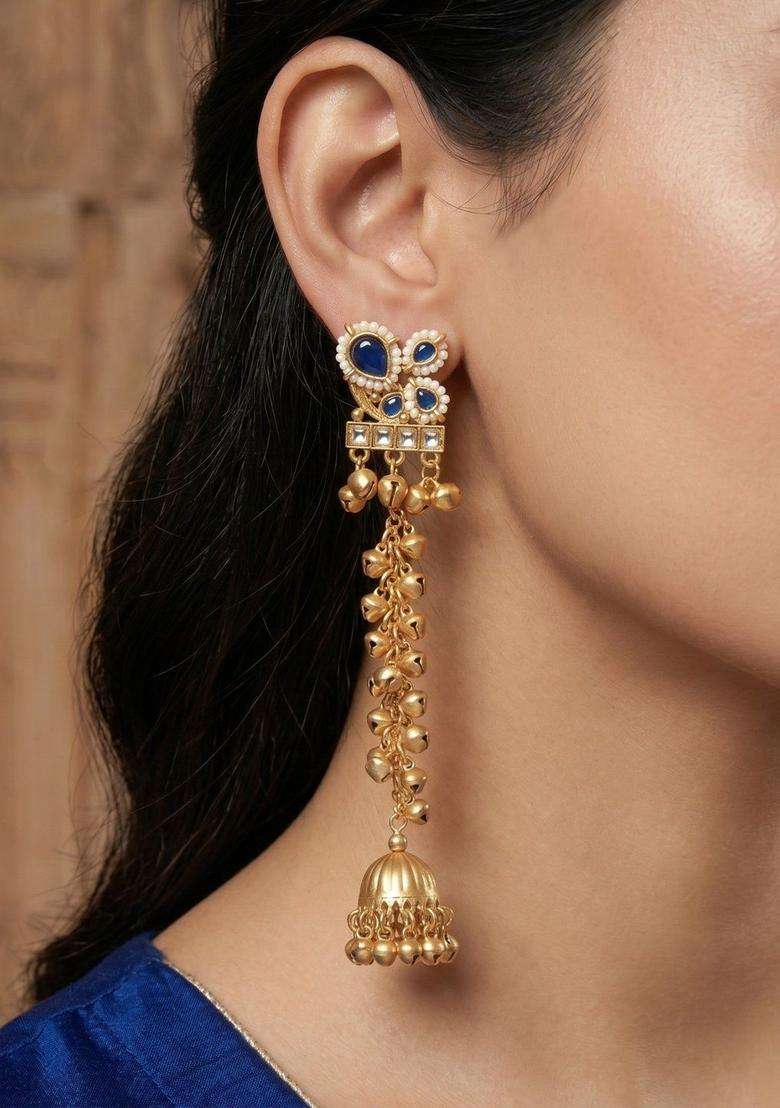 Gold-Plated Geometric Jhumkas Earrings for Women | Traditional Ethnic Jewellery for Wedding & Festive Wear | Gift for Her - Indya