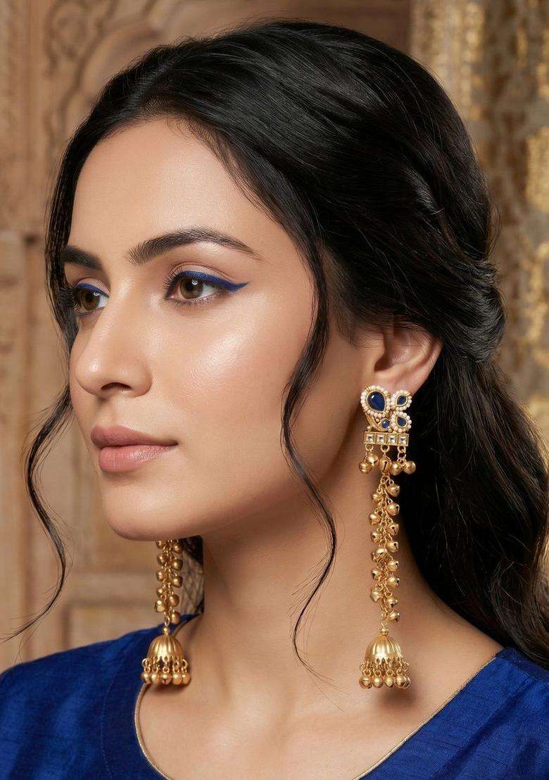 Gold-Plated Geometric Jhumkas Earrings for Women | Traditional Ethnic Jewellery for Wedding & Festive Wear | Gift for Her - Indya