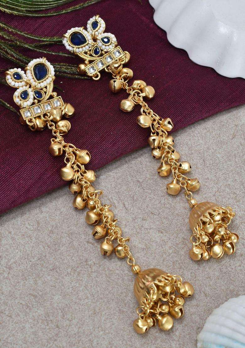 Gold-Plated Geometric Jhumkas Earrings for Women | Traditional Ethnic Jewellery for Wedding & Festive Wear | Gift for Her - Indya