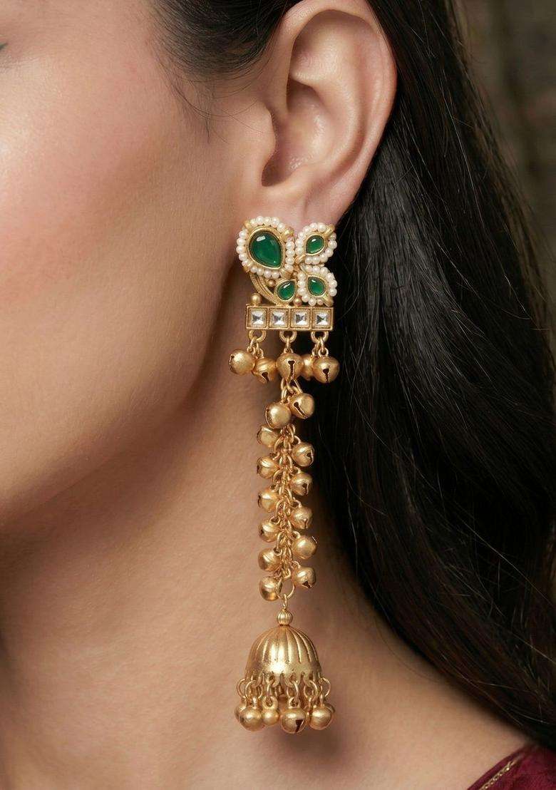 Gold-Plated Floral Jhumkas Earrings for Women | Traditional Ethnic Jewellery for Wedding & Festive Wear | Gift for Her - Indya