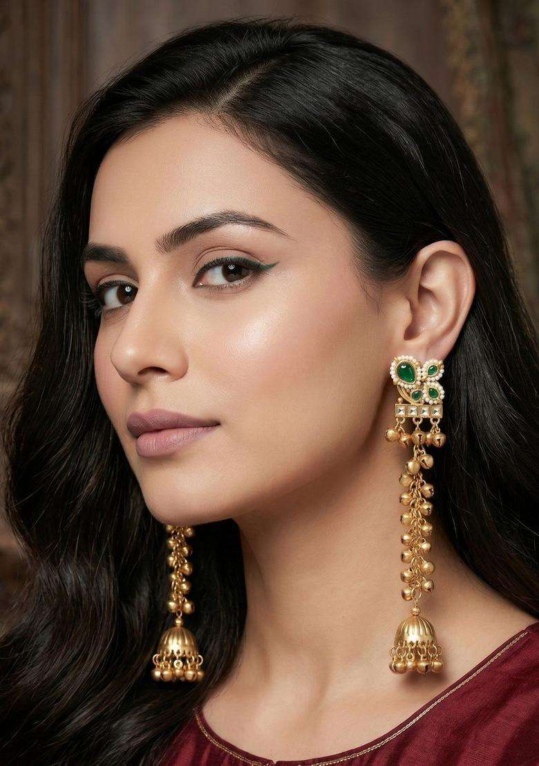 Gold-Plated Floral Jhumkas Earrings for Women | Traditional Ethnic Jewellery for Wedding & Festive Wear | Gift for Her - Indya