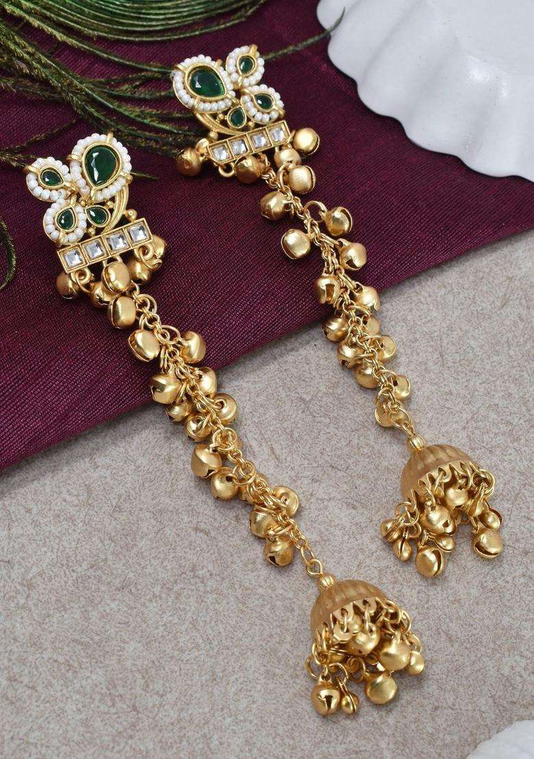 Gold-Plated Floral Jhumkas Earrings for Women | Traditional Ethnic Jewellery for Wedding & Festive Wear | Gift for Her - Indya
