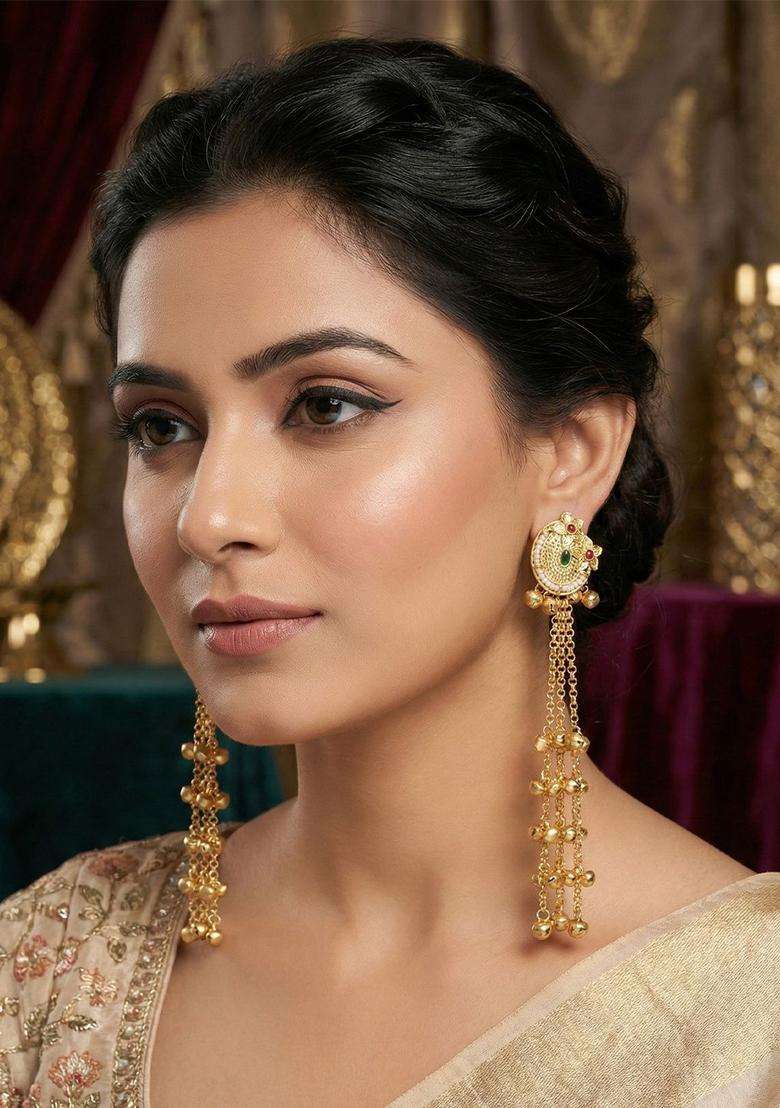 Gold-Plated Circular Drop Earrings for Women | Traditional Ethnic Jewellery for Wedding & Festive Wear | Gift for Her - Indya