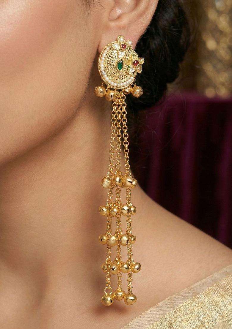 Gold-Plated Circular Drop Earrings for Women | Traditional Ethnic Jewellery for Wedding & Festive Wear | Gift for Her - Indya