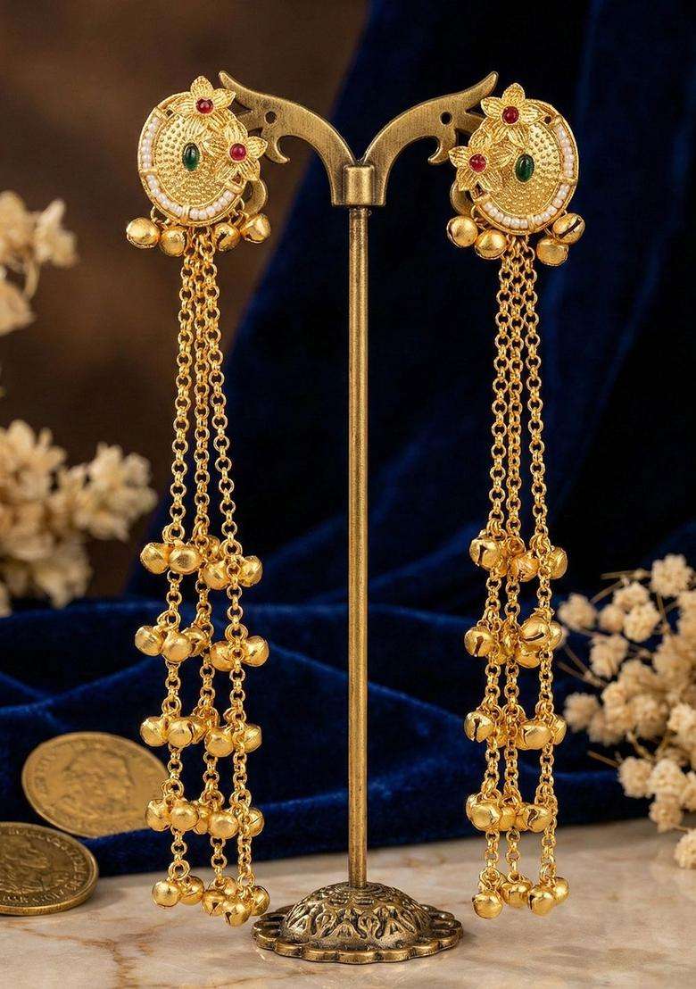 Gold-Plated Circular Drop Earrings for Women | Traditional Ethnic Jewellery for Wedding & Festive Wear | Gift for Her - Indya