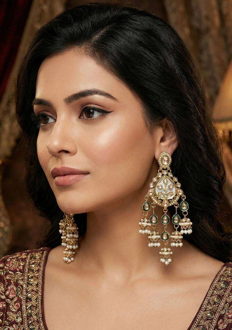 Gold-Plated Geometric Jhumkas Earrings for Women | Traditional Ethnic Jewellery for Wedding & Festive Wear | Gift for Her - Indya