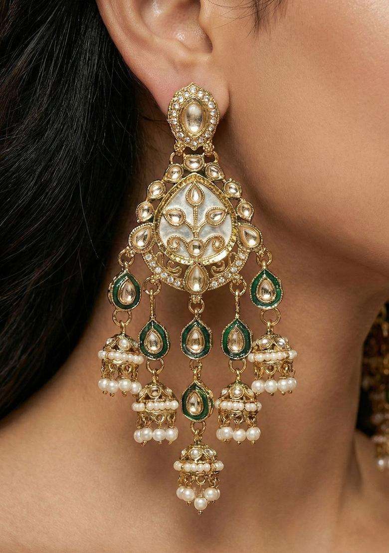 Gold-Plated Geometric Jhumkas Earrings for Women | Traditional Ethnic Jewellery for Wedding & Festive Wear | Gift for Her - Indya