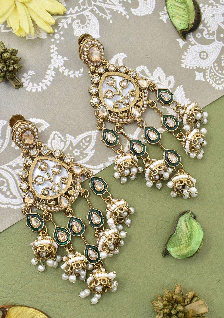 Gold-Plated Geometric Jhumkas Earrings for Women | Traditional Ethnic Jewellery for Wedding & Festive Wear | Gift for Her - Indya