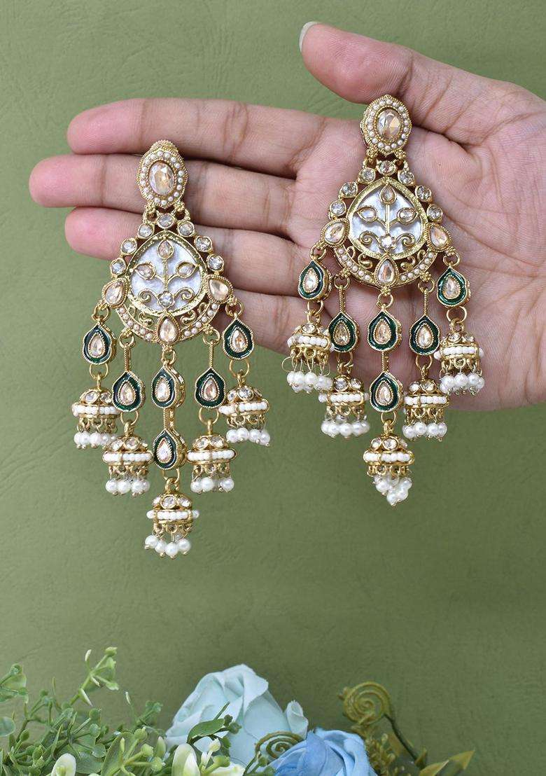 Gold-Plated Geometric Jhumkas Earrings for Women | Traditional Ethnic Jewellery for Wedding & Festive Wear | Gift for Her - Indya