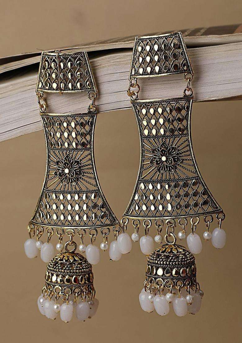 Gold-Plated Pearls Beaded Contemporary Drop Earrings for Women | Fusion Party & Festive Wear | Gift for Her - Indya