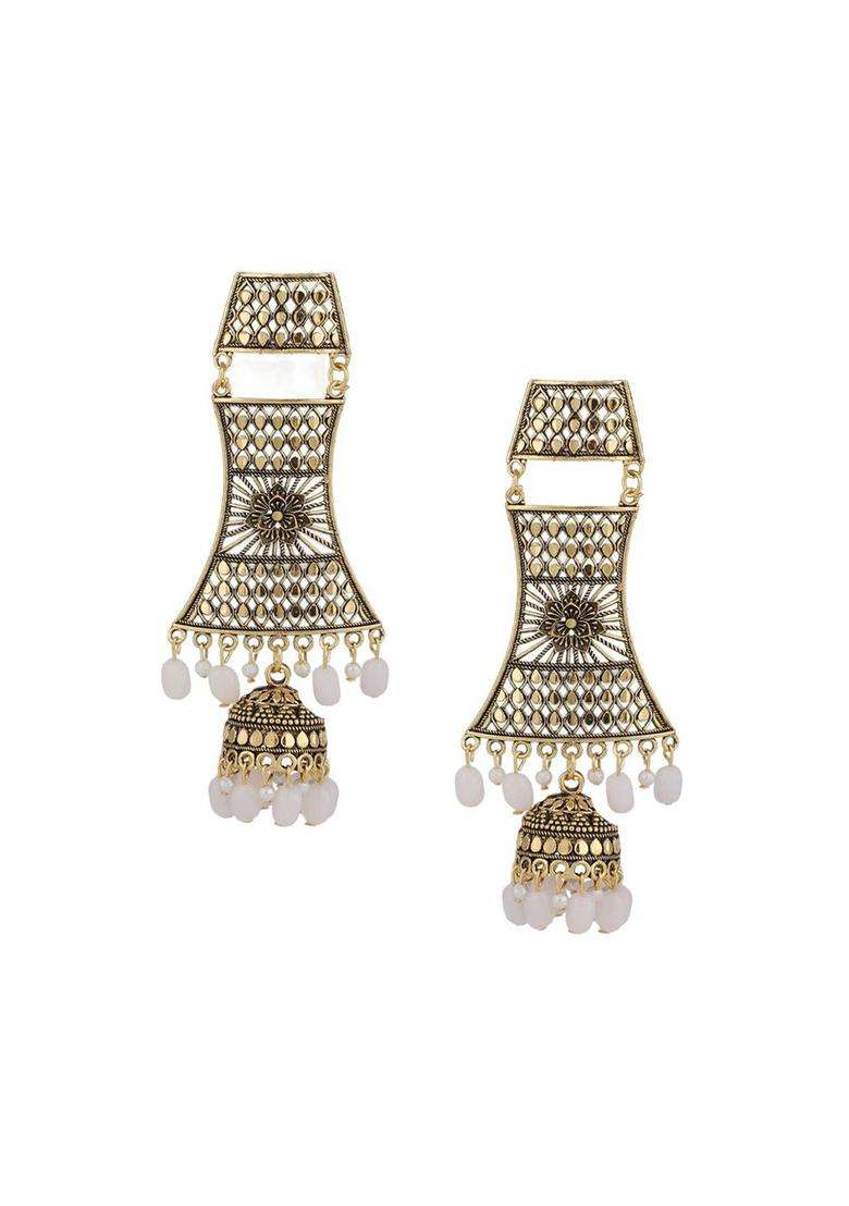 Gold-Plated Pearls Beaded Contemporary Drop Earrings for Women | Fusion Party & Festive Wear | Gift for Her - Indya