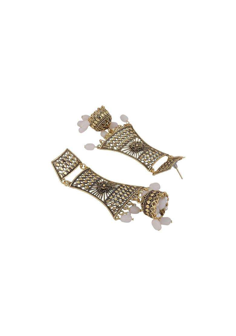 Gold-Plated Pearls Beaded Contemporary Drop Earrings for Women | Fusion Party & Festive Wear | Gift for Her - Indya