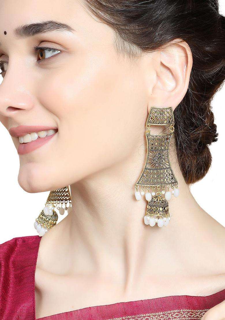 Gold-Plated Pearls Beaded Contemporary Drop Earrings for Women | Fusion Party & Festive Wear | Gift for Her - Indya