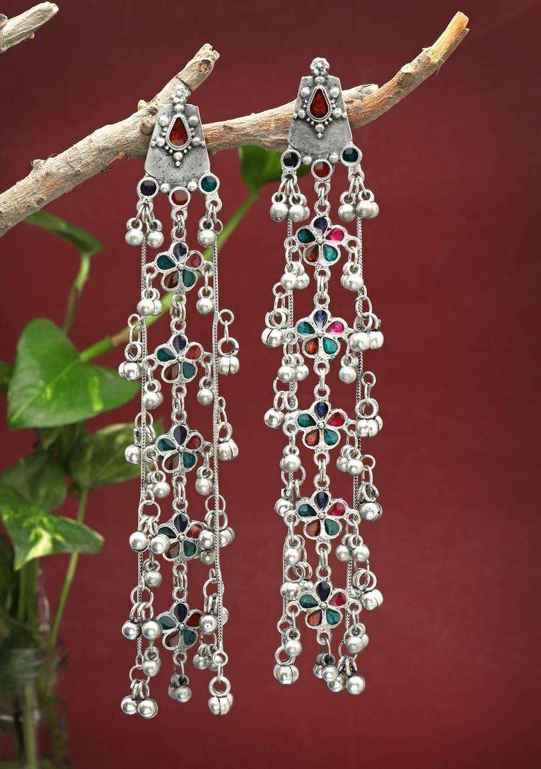 Silver-Plated Classic Drop Earrings for Women | Traditional Ethnic Jewellery for Wedding & Festive Wear | Gift for Her - Indya