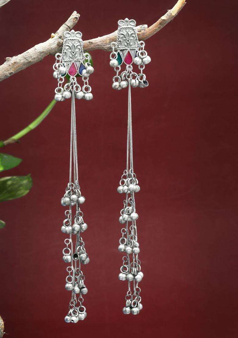 Silver-Plated Classic Drop Earrings for Women | Traditional Ethnic Jewellery for Wedding & Festive Wear | Gift for Her - Indya
