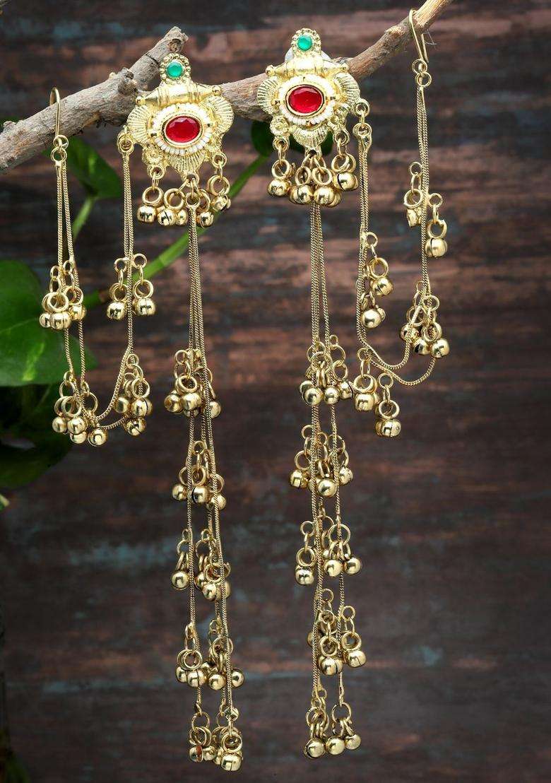 Gold-Plated Classic Drop Earrings with Crystal for Women | Traditional Ethnic Jewellery for Wedding & Festive Wear | Gift for Her - Indya