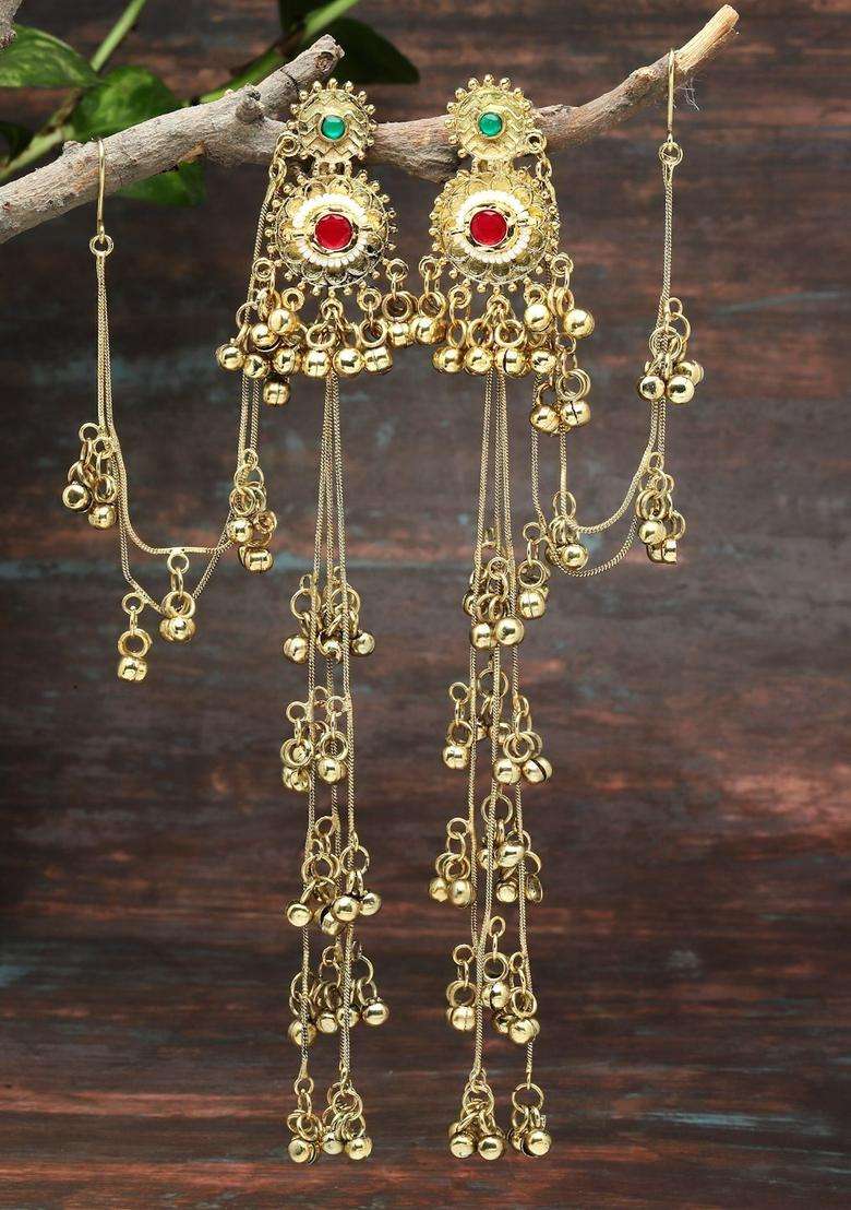 Gold-Plated Classic Drop Earrings with Crystal for Women | Traditional Ethnic Jewellery for Wedding & Festive Wear | Gift for Her - Indya
