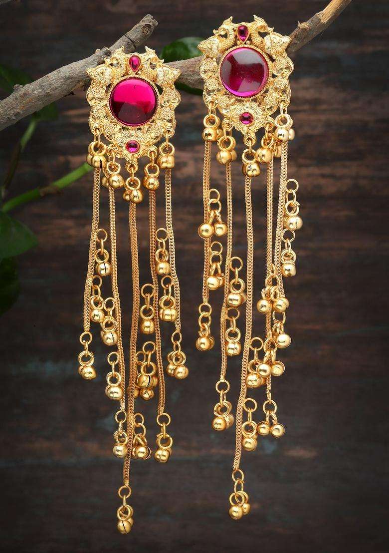 Gold-Plated Classic Drop Earrings with Crystal for Women | Traditional Ethnic Jewellery for Wedding & Festive Wear | Gift for Her - Indya