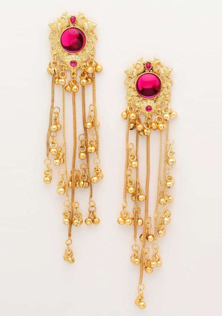 Gold-Plated Classic Drop Earrings with Crystal for Women | Traditional Ethnic Jewellery for Wedding & Festive Wear | Gift for Her - Indya