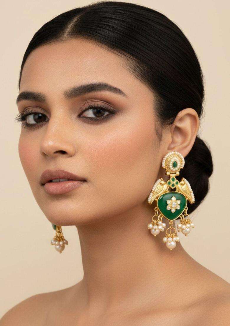 Gold-Plated Classic Jhumkas Earrings with Kundan for Women | Traditional Ethnic Jewellery for Wedding & Festive Wear | Gift for Her - Indya