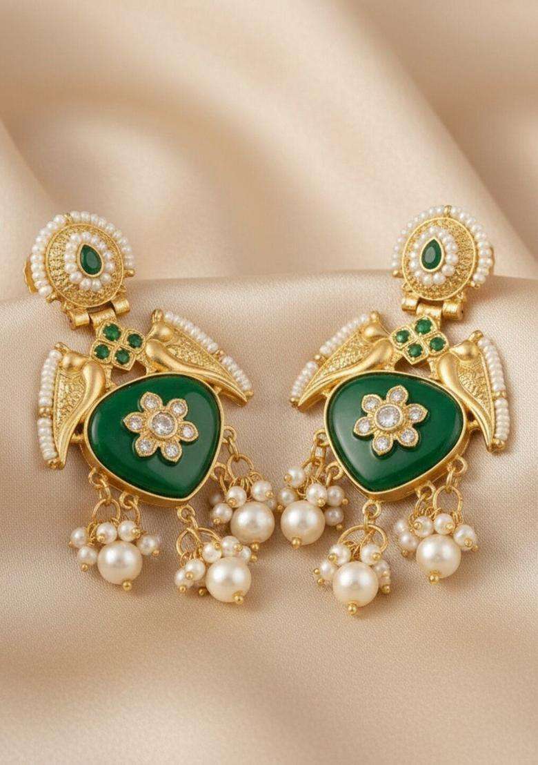 Gold-Plated Classic Jhumkas Earrings with Kundan for Women | Traditional Ethnic Jewellery for Wedding & Festive Wear | Gift for Her - Indya