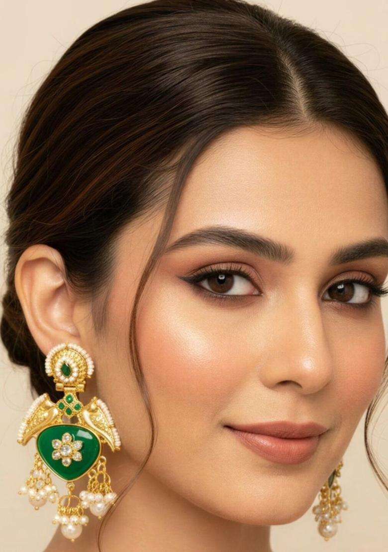Gold-Plated Classic Jhumkas Earrings with Kundan for Women | Traditional Ethnic Jewellery for Wedding & Festive Wear | Gift for Her - Indya