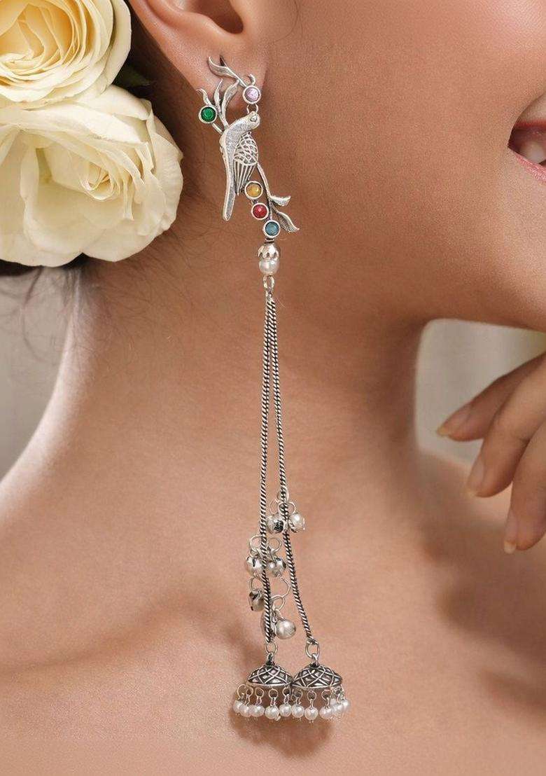 Silver-Plated Drop Earrings for Women | Traditional Ethnic Jewellery for Wedding & Festive Wear | Gift for Her - Indya