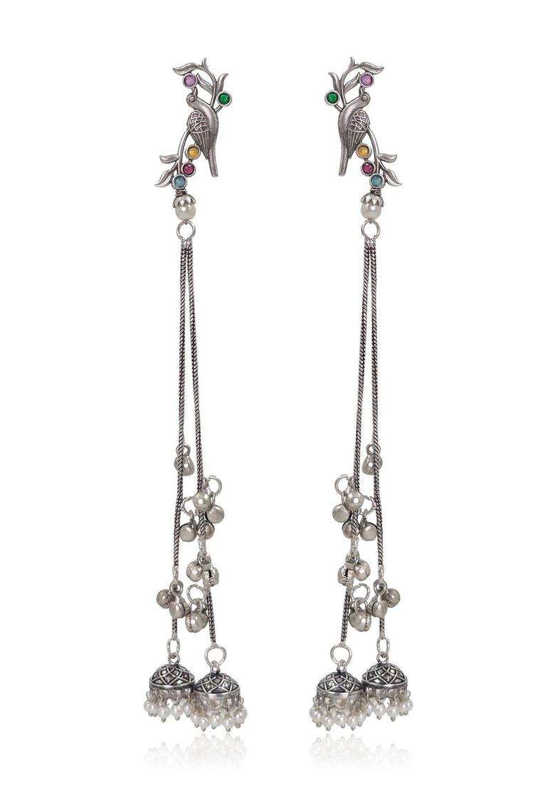 Silver-Plated Drop Earrings for Women | Traditional Ethnic Jewellery for Wedding & Festive Wear | Gift for Her - Indya