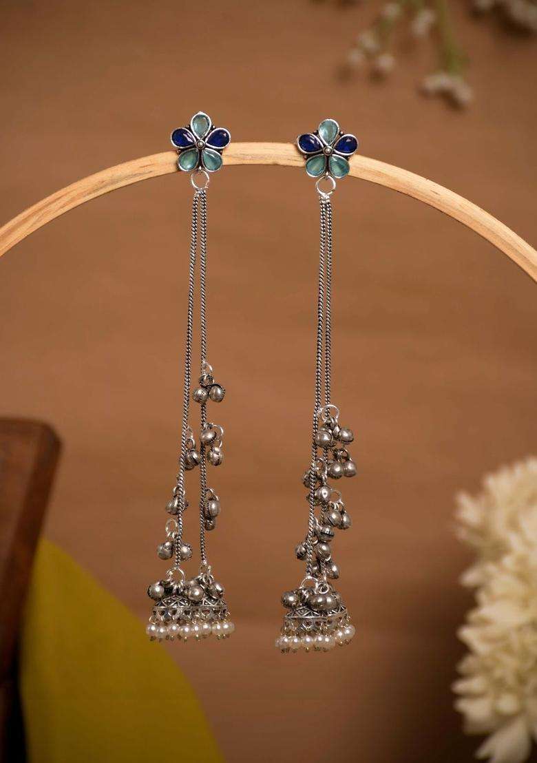 Silver-Plated Floral Drop Earrings for Women | Traditional Ethnic Jewellery for Wedding & Festive Wear | Gift for Her - Indya