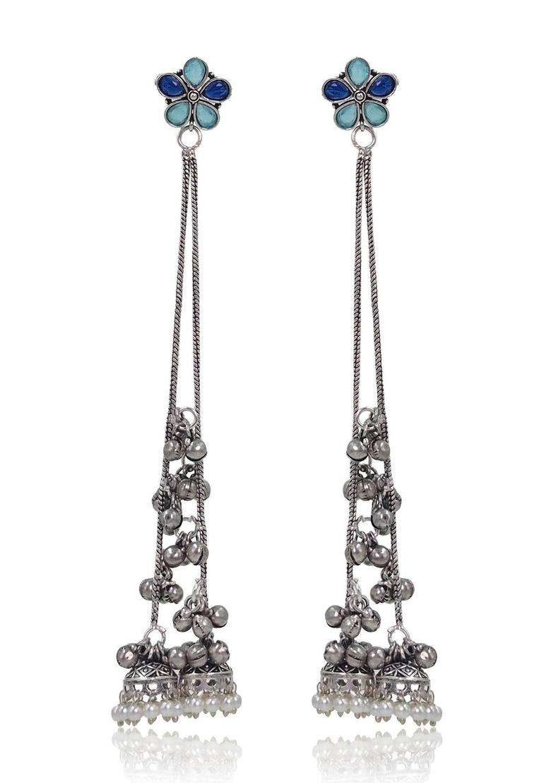 Silver-Plated Floral Drop Earrings for Women | Traditional Ethnic Jewellery for Wedding & Festive Wear | Gift for Her - Indya