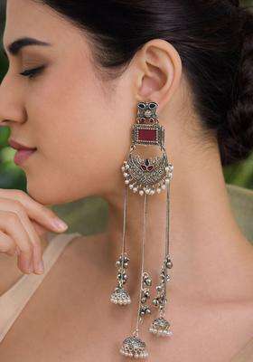 Silver-Plated Crescent Shaped Drop Earrings for Women | Traditional Ethnic Jewellery for Wedding & Festive Wear | Gift for Her