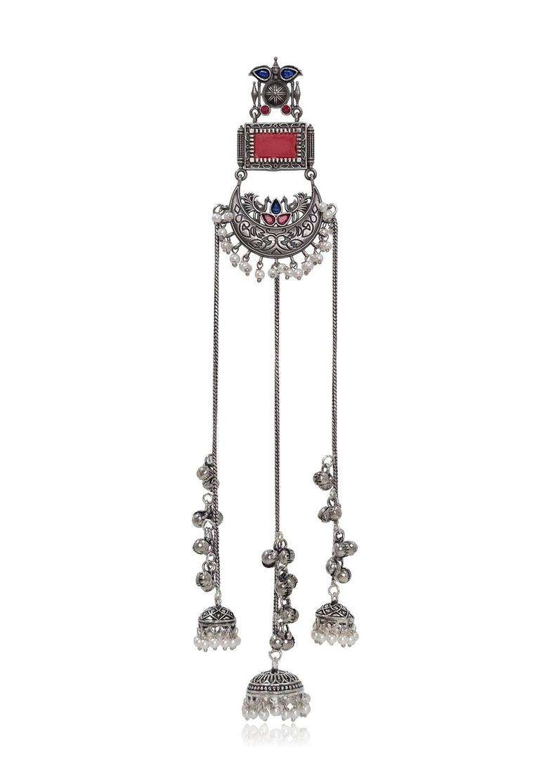 Silver-Plated Crescent Shaped Drop Earrings for Women | Traditional Ethnic Jewellery for Wedding & Festive Wear | Gift for Her - Indya