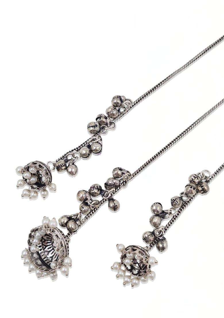 Silver-Plated Crescent Shaped Drop Earrings for Women | Traditional Ethnic Jewellery for Wedding & Festive Wear | Gift for Her - Indya