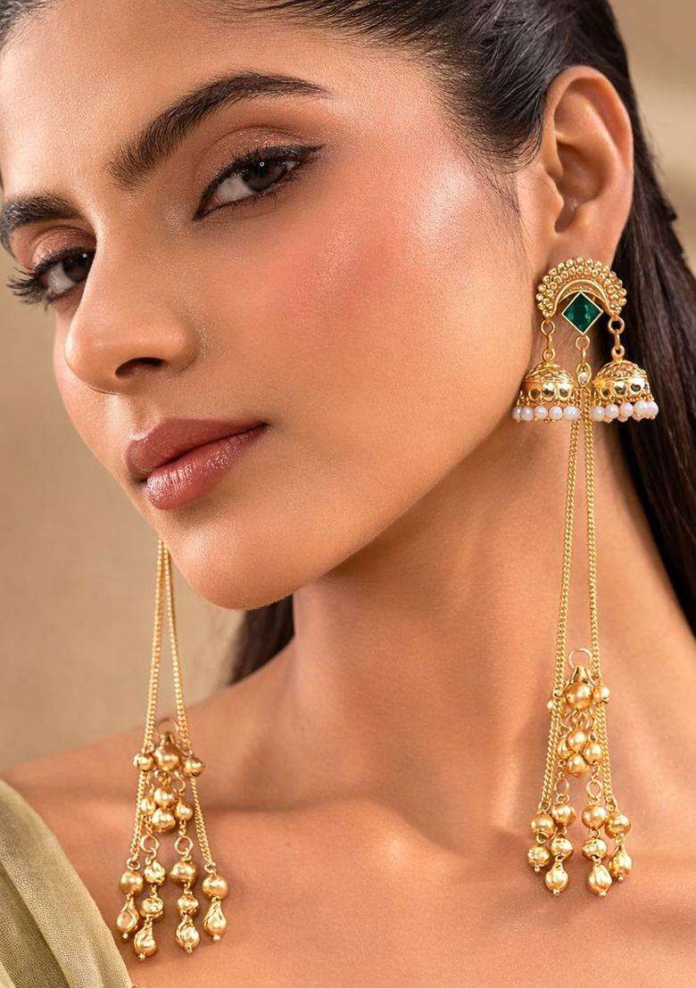 Gold-Plated Drop Earrings for Women | Traditional Ethnic Jewellery for Wedding & Festive Wear | Gift for Her - Indya
