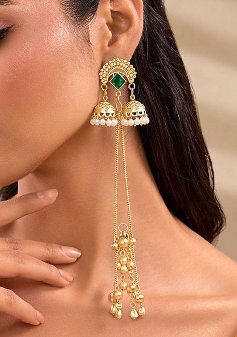 Gold-Plated Drop Earrings for Women | Traditional Ethnic Jewellery for Wedding & Festive Wear | Gift for Her - Indya