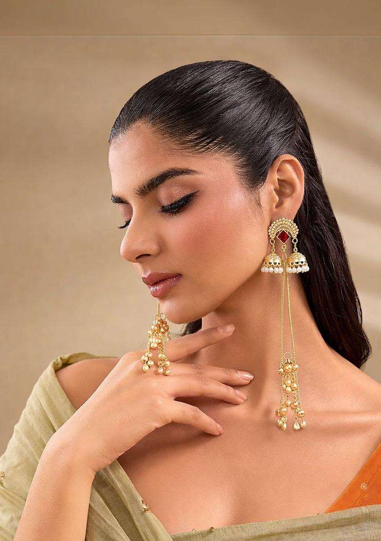 Gold-Plated Drop Earrings for Women | Traditional Ethnic Jewellery for Wedding & Festive Wear | Gift for Her - Indya
