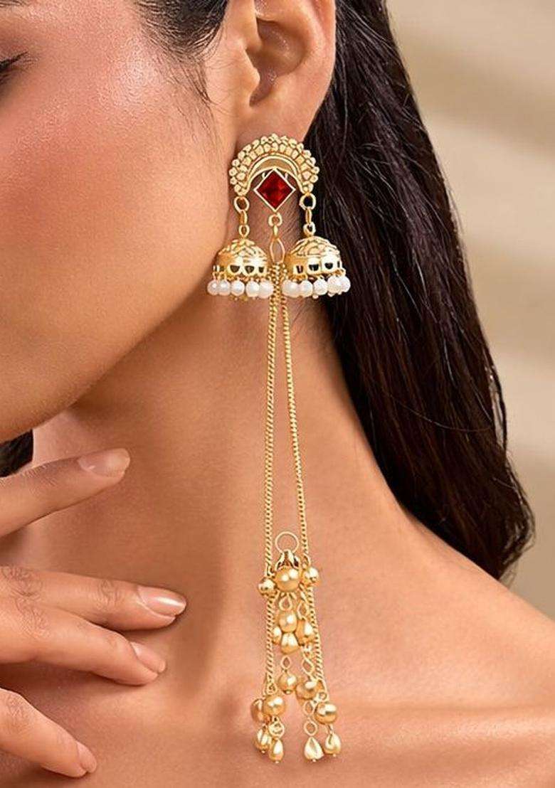 Gold-Plated Drop Earrings for Women | Traditional Ethnic Jewellery for Wedding & Festive Wear | Gift for Her - Indya