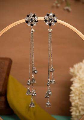 Silver-Plated Floral Drop Earrings for Women | Traditional Ethnic Jewellery for Wedding & Festive Wear | Gift for Her