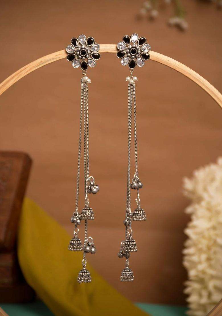 Silver-Plated Floral Drop Earrings for Women | Traditional Ethnic Jewellery for Wedding & Festive Wear | Gift for Her - Indya