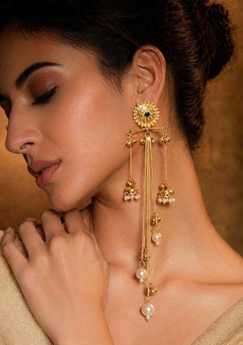 Gold-Plated Classic Drop Earrings for Women | Traditional Ethnic Jewellery for Wedding & Festive Wear | Gift for Her - Indya