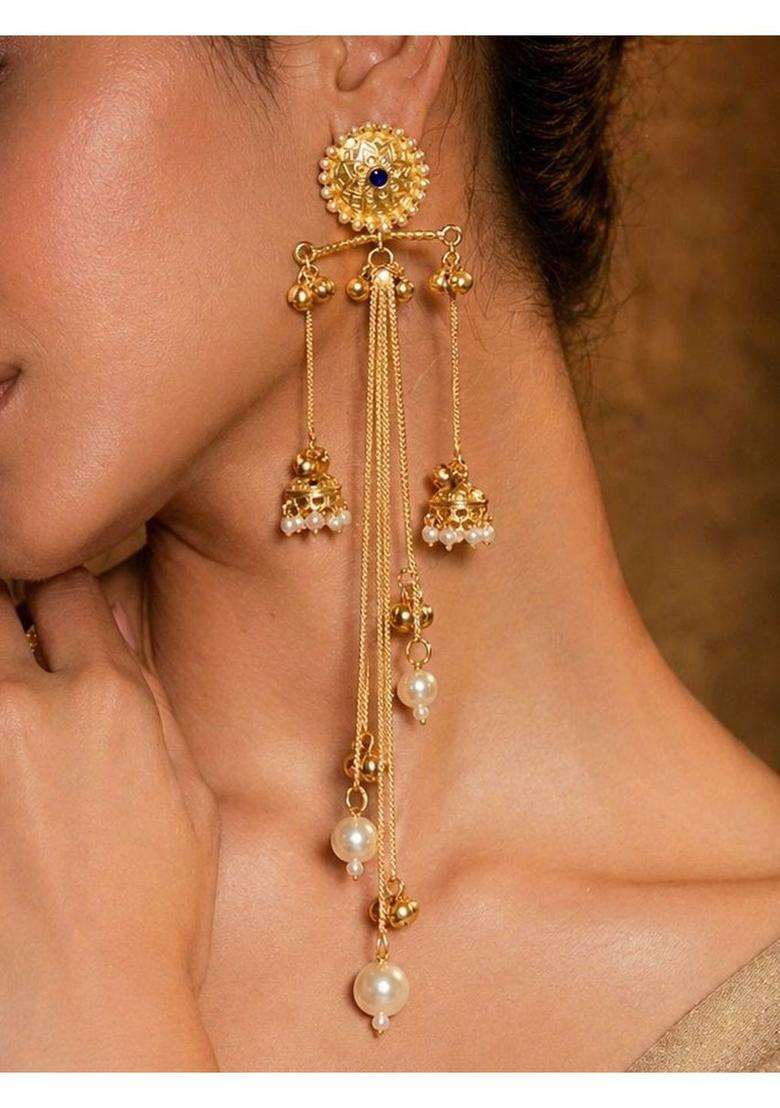 Gold-Plated Classic Drop Earrings for Women | Traditional Ethnic Jewellery for Wedding & Festive Wear | Gift for Her - Indya