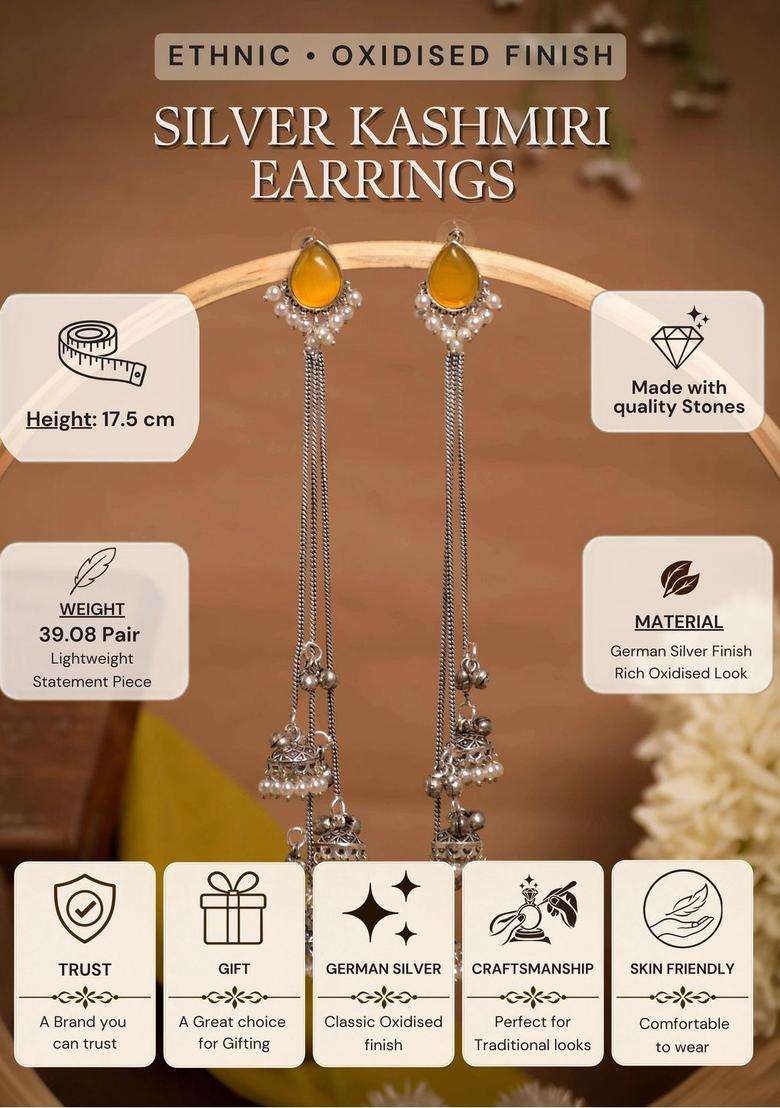 Silver-Plated Teardrop Shaped Drop Earrings for Women | Traditional Ethnic Jewellery for Wedding & Festive Wear | Gift for Her - Indya