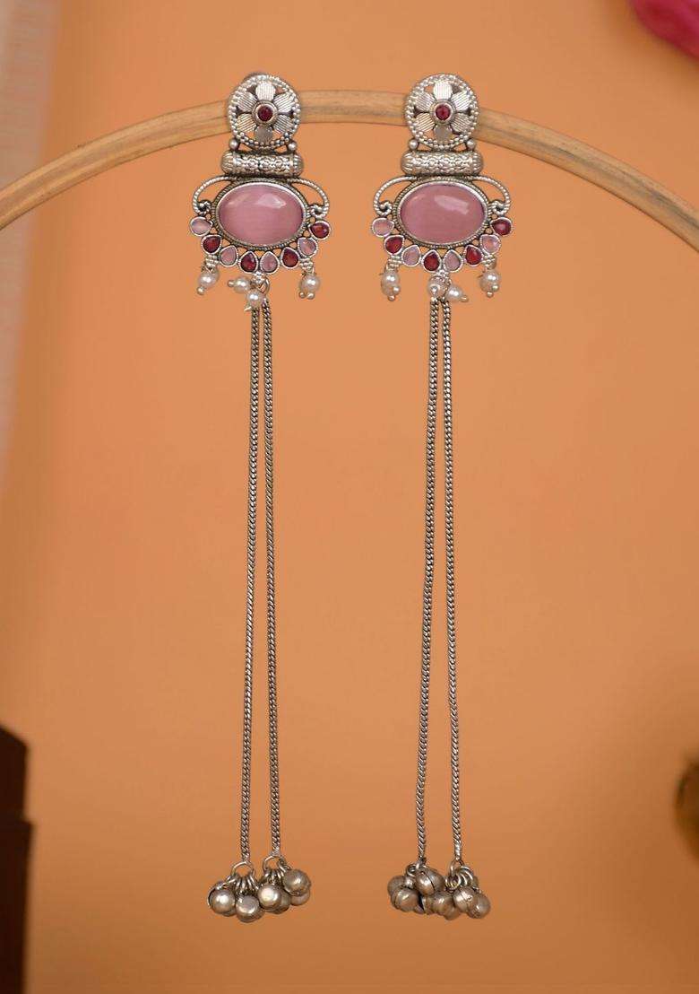 Silver-Plated Geometric Drop Earrings for Women | Traditional Ethnic Jewellery for Wedding & Festive Wear | Gift for Her - Indya