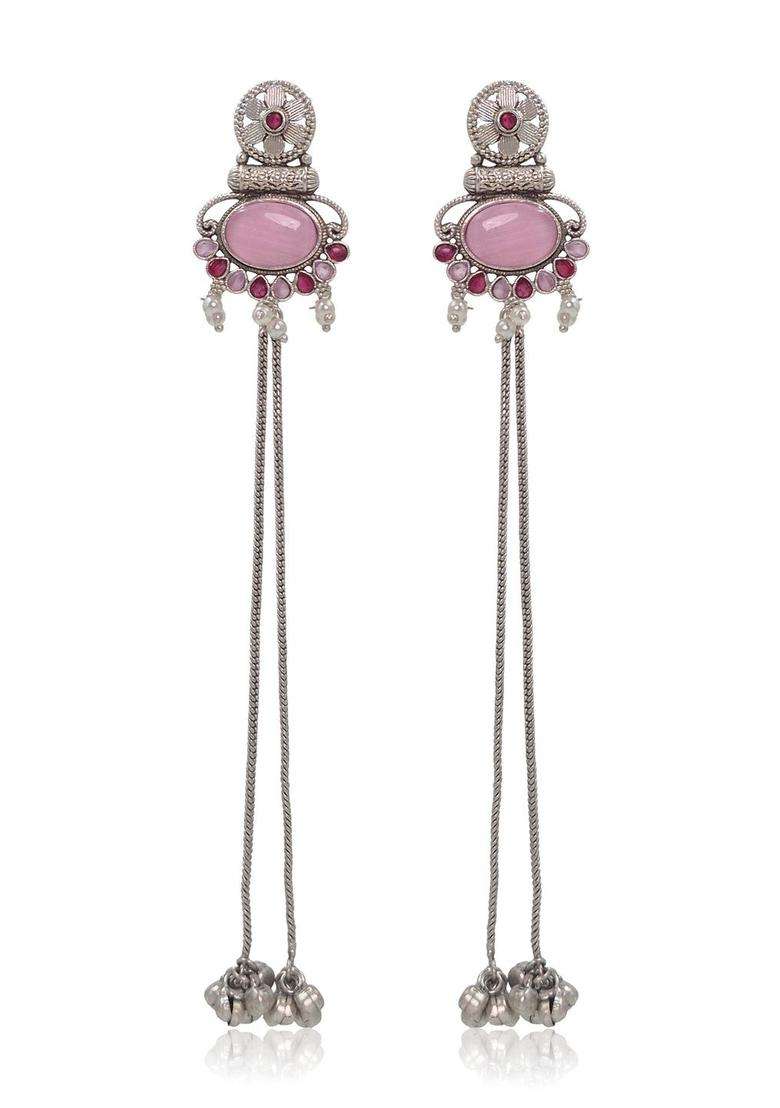 Silver-Plated Geometric Drop Earrings for Women | Traditional Ethnic Jewellery for Wedding & Festive Wear | Gift for Her - Indya