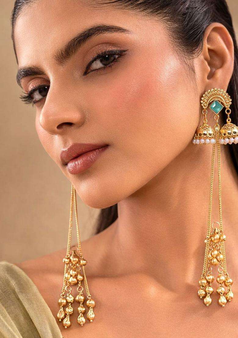 Gold-Plated Drop Earrings for Women | Traditional Ethnic Jewellery for Wedding & Festive Wear | Gift for Her - Indya