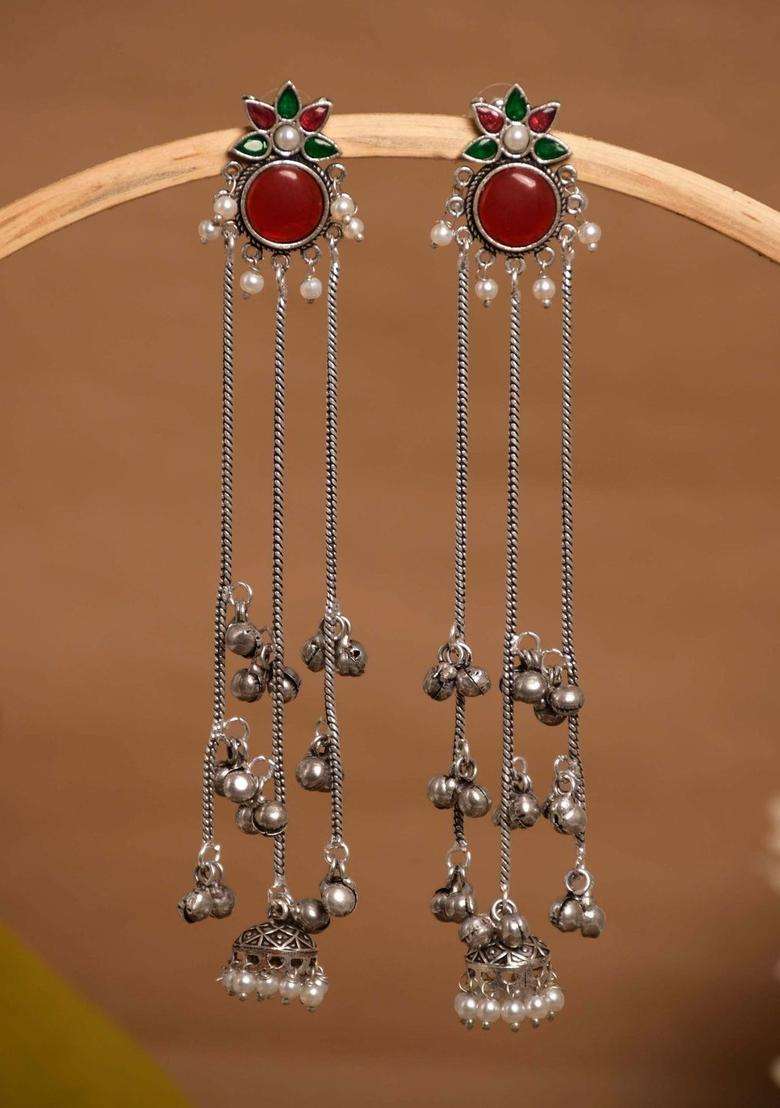 Silver-Plated Floral Drop Earrings for Women | Traditional Ethnic Jewellery for Wedding & Festive Wear | Gift for Her - Indya