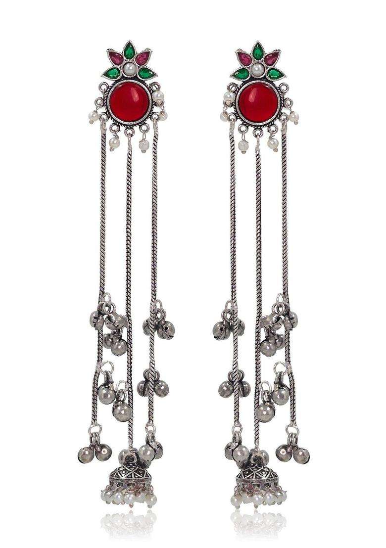 Silver-Plated Floral Drop Earrings for Women | Traditional Ethnic Jewellery for Wedding & Festive Wear | Gift for Her - Indya