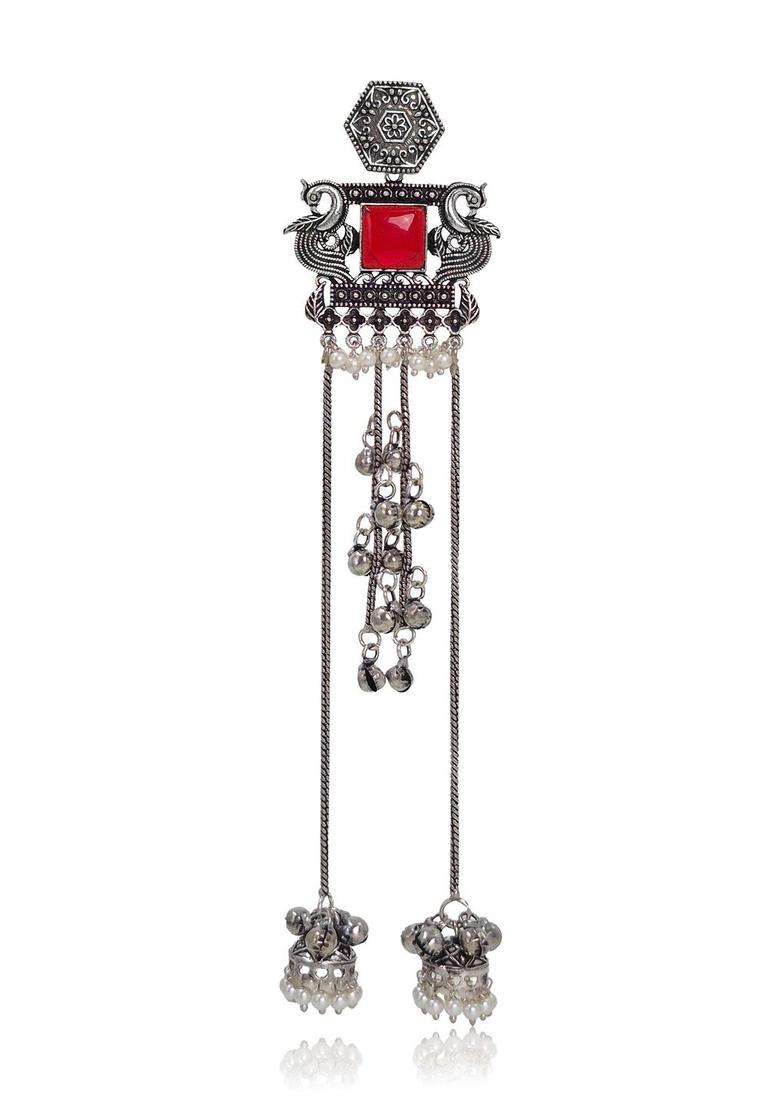 Silver-Plated Geometric Drop Earrings for Women | Traditional Ethnic Jewellery for Wedding & Festive Wear | Gift for Her - Indya