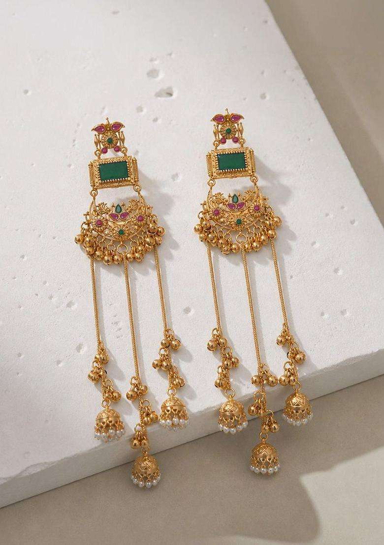 Gold-Plated Geometric Drop Earrings for Women | Traditional Ethnic Jewellery for Wedding & Festive Wear | Gift for Her - Indya